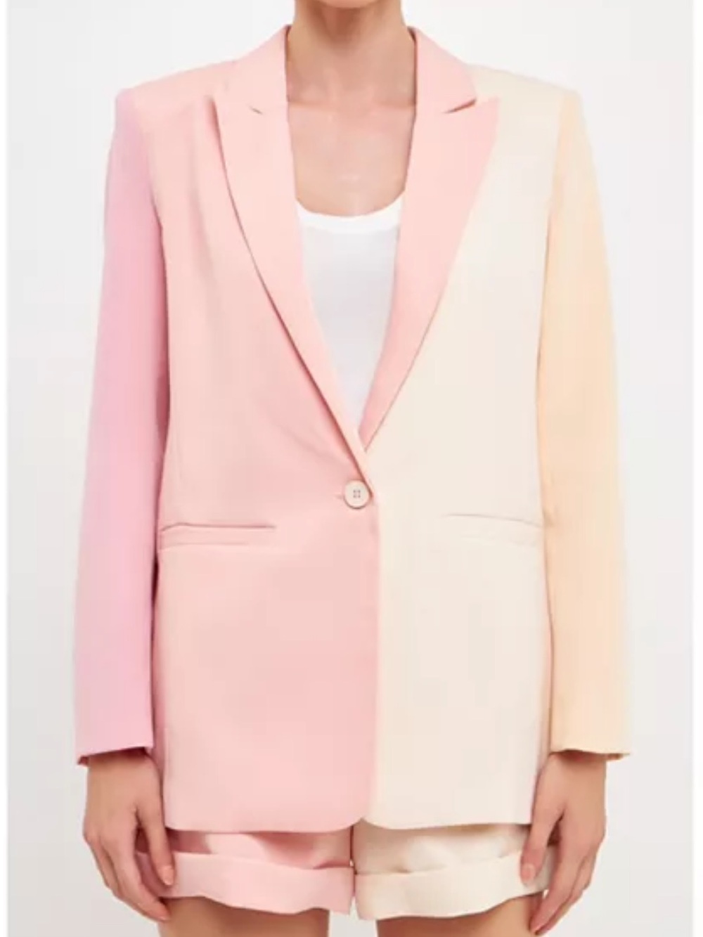 Endless Rose Colorblock Blazer in Pink & Cream Size Small